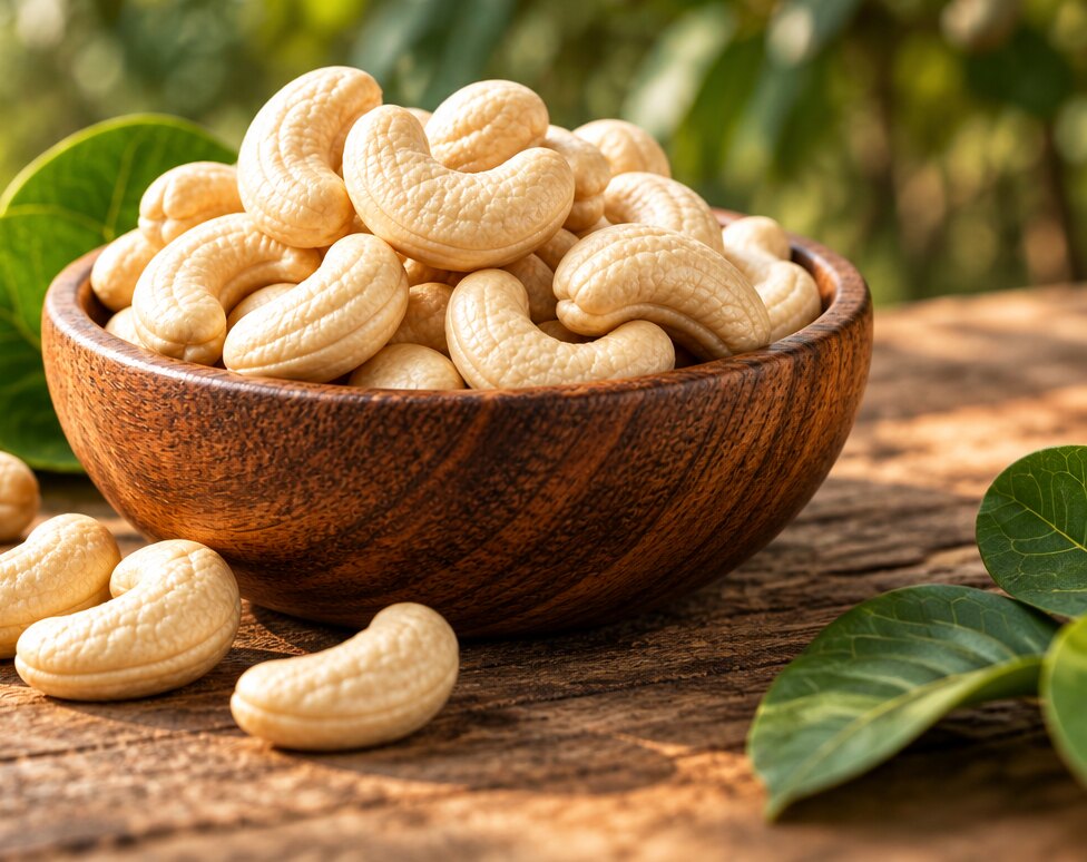 Cashews in a wooden bowl